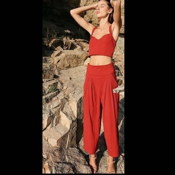 Free People Larissa Wide Leg Ankle Pants ONLY in Cayenne Red / Orange Sz 6 - Picture 1 of 8